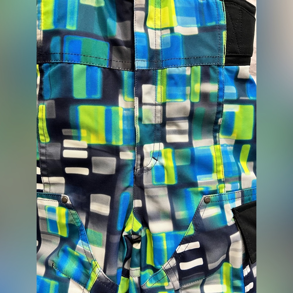 Obermeyer Colorful Patchwork Neon Green Blue Overall Snowsuit Suspenders Snow - Picture 5 of 7